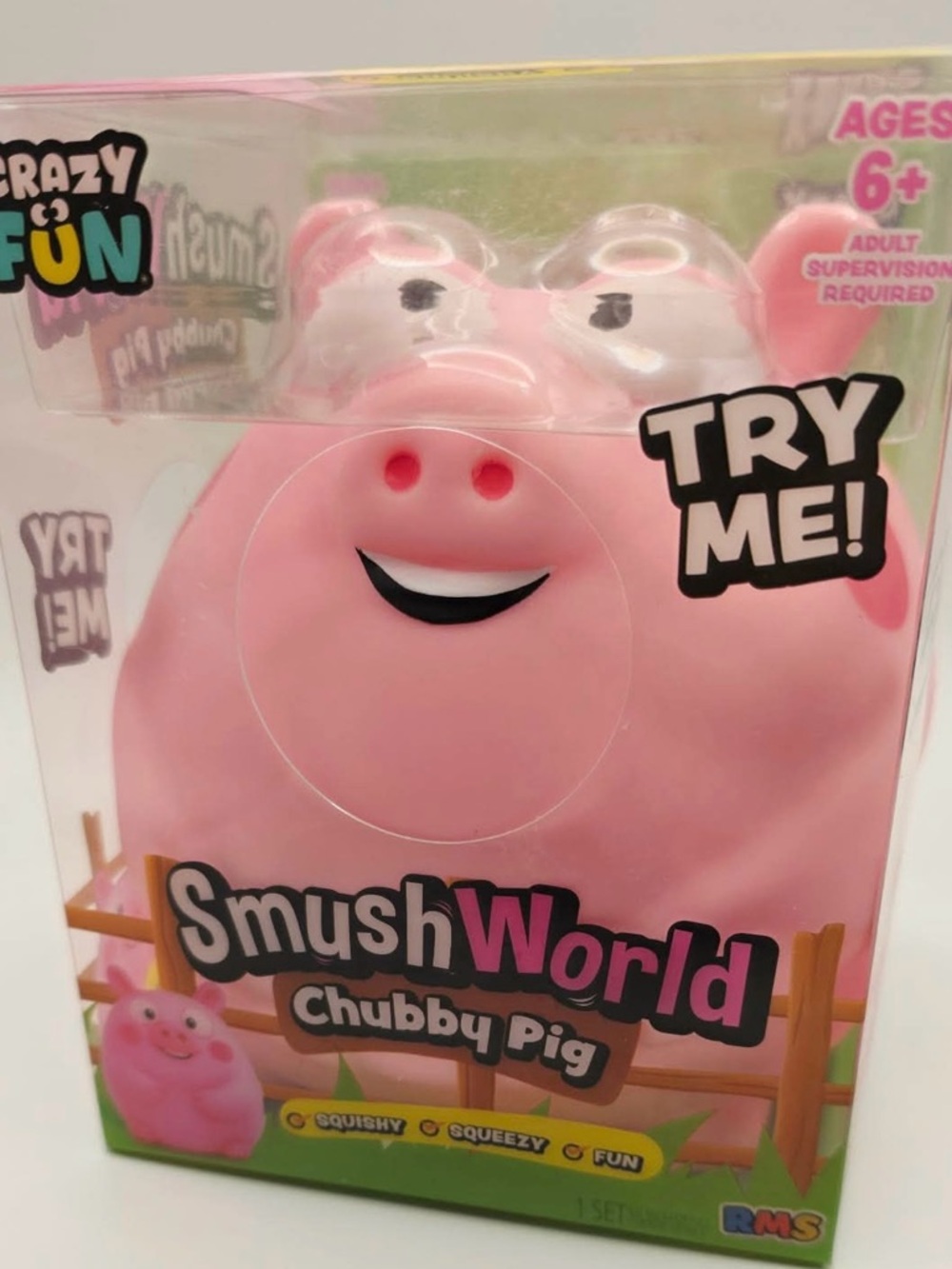 Crazy Fun SmushWorld Chubby Pig Jumbo Pink Squishy Stretch Squeeze Sensory Toy